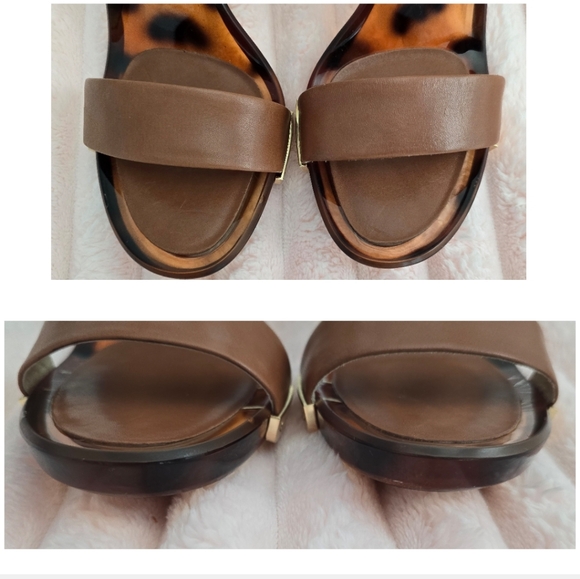 New 🐆 Michael Kor New Lani Sandal BrownLeather w/ Gold Emblems and Heel Size 10 - Picture 7 of 16